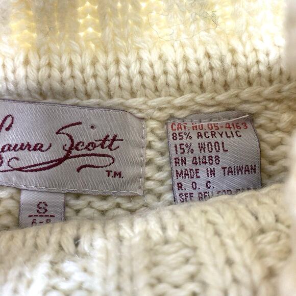 Laura Scott Womens Turtleneck Sweater Size Small Cream Plaid Preppy Wool Blend‎ - Picture 5 of 11